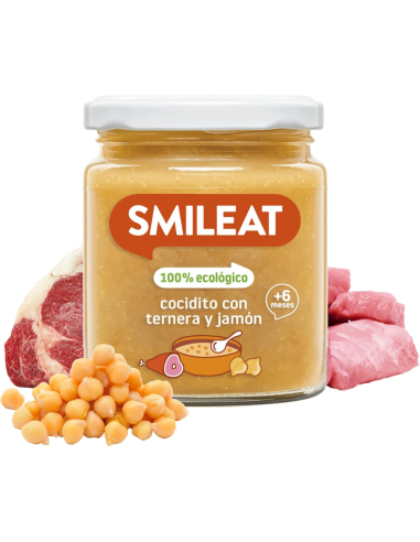 Tarrito ecológico de cocidito con ternera y jamón | Smileat - Nappy.es