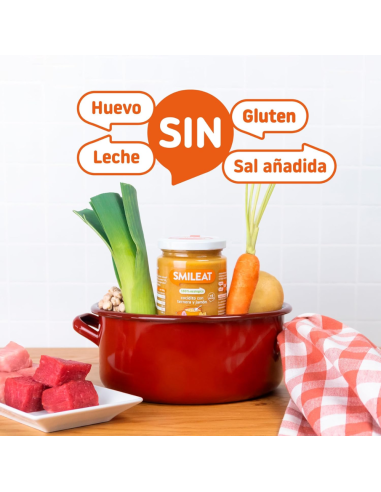 Tarrito ecológico de cocidito con ternera y jamón | Smileat - Nappy.es