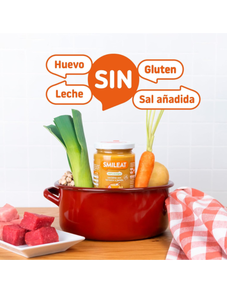 Tarrito ecológico de cocidito con ternera y jamón | Smileat - Nappy.es