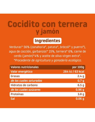 Tarrito ecológico de cocidito con ternera y jamón | Smileat - Nappy.es