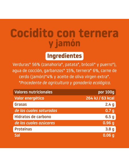 Tarrito ecológico de cocidito con ternera y jamón | Smileat - Nappy.es