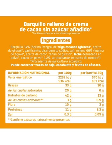 Oferta Barquillo TRIBOO relleno de crema de cacao 30g. Smileat