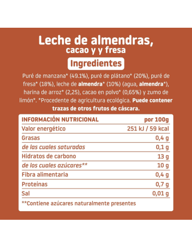Pouche de leche de almendra, cacao y fresa | Smileat - Nappy.es