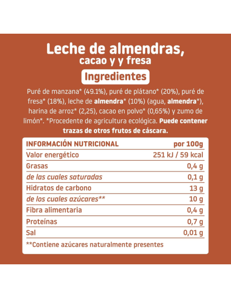 Pouche de leche de almendra, cacao y fresa | Smileat - Nappy.es