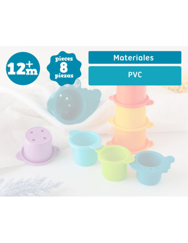 Juego de baño cubos apilables 8uds 12m+Kiokids