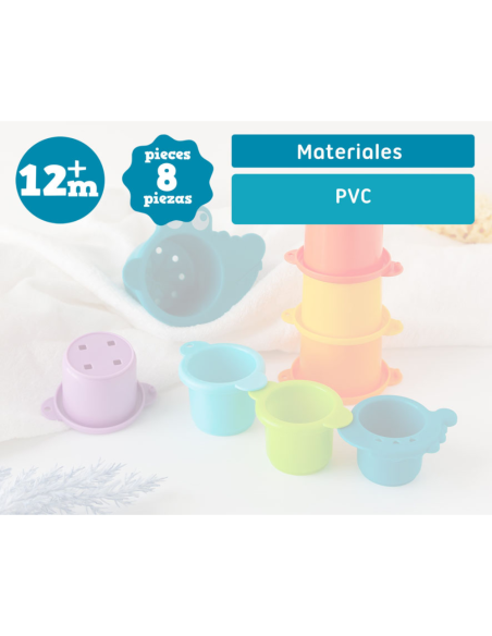 Juego de baño cubos apilables 8uds 12m+Kiokids