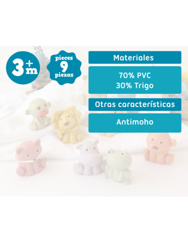 Set 9 animalitos anti-moho para baño 3m+ Kiokids