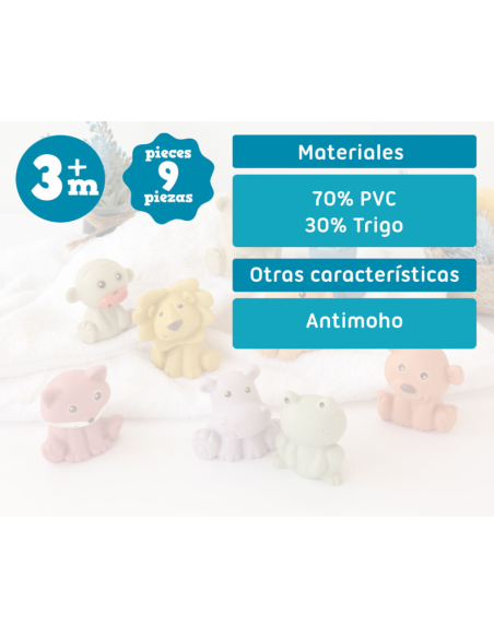 Set 9 animalitos anti-moho para baño 3m+ Kiokids