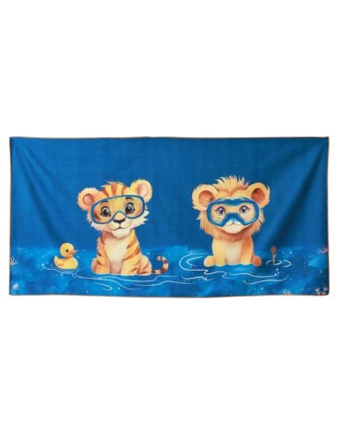 Oferta Toalla red de playa de microfibra león-tigre 150X75cm. Kiokids