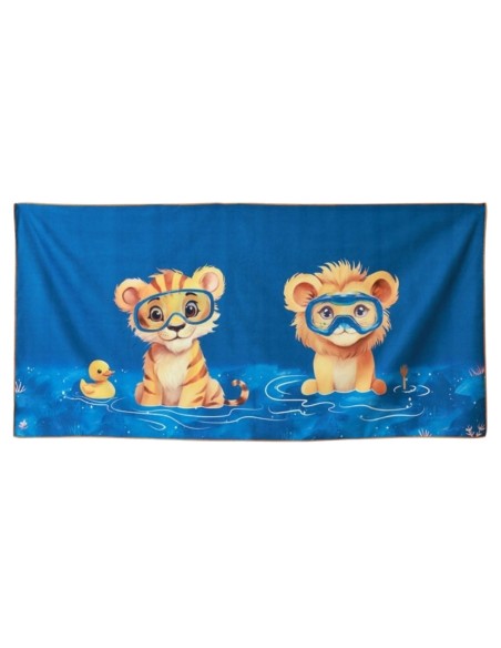 Oferta Toalla red de playa de microfibra león-tigre 150X75cm. Kiokids