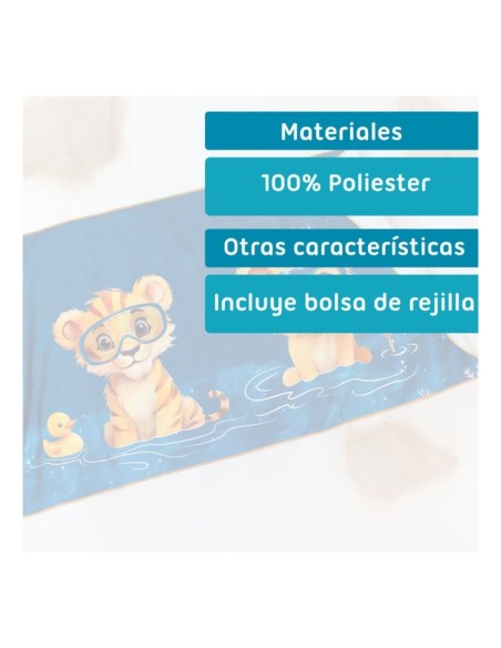 Oferta Toalla red de playa de microfibra león-tigre 150X75cm. Kiokids