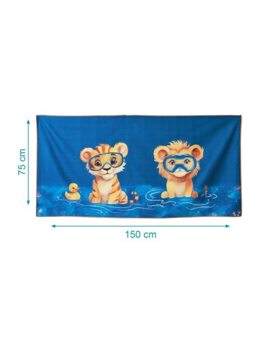 Oferta Toalla red de playa de microfibra león-tigre 150X75cm. Kiokids