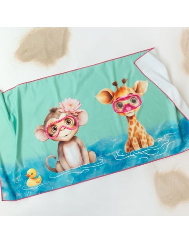 Oferta Toalla red de playa de microfibra jirafa-mono 150X75cm. Kiokids