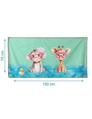 Oferta Toalla red de playa de microfibra jirafa-mono 150X75cm. Kiokids