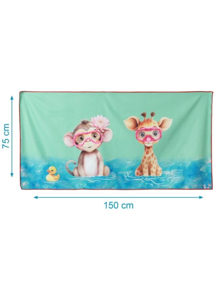Oferta Toalla red de playa de microfibra jirafa-mono 150X75cm. Kiokids