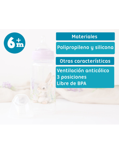 Biberón anticólicos color morado 360ml | Kiokids - Nappy.es