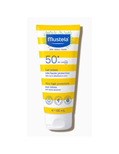 leche-solar-spf50-100ml-mustela-1.jpg – Vista frontal del envase.
