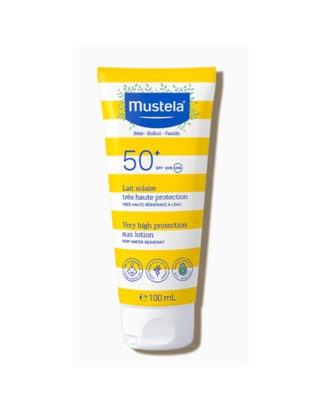 leche-solar-spf50-100ml-mustela-1.jpg – Vista frontal del envase.