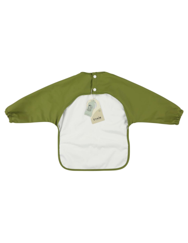 babero-con-mangas-dinosaurio-verde-trixie-2.jpg – Detalle de mangas y puños elásticos.