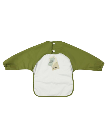 babero-con-mangas-dinosaurio-verde-trixie-2.jpg – Detalle de mangas y puños elásticos.