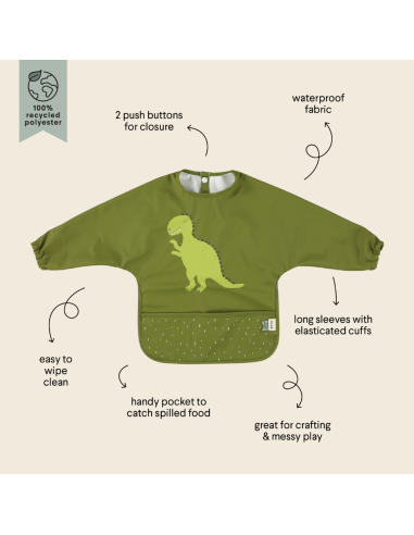 babero-con-mangas-dinosaurio-verde-trixie-3.jpg – Vista trasera con cierre ajustable.