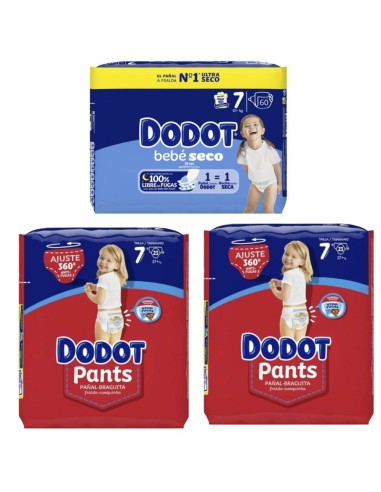 Detalle pack combinado Dodot Talla 7 pañales y Pants