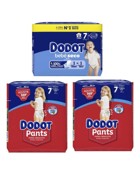Detalle pack combinado Dodot Talla 7 pañales y Pants
