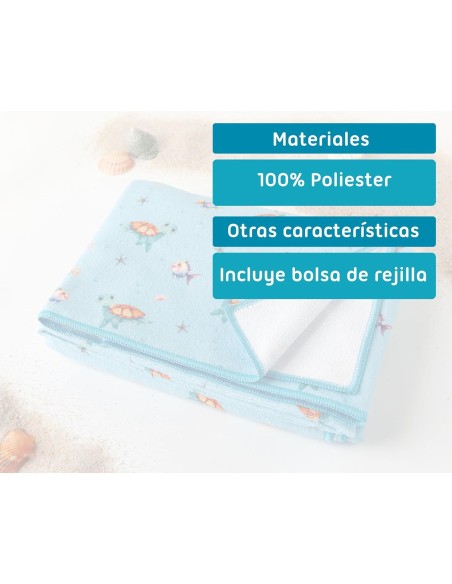 Toalla playa de microfibras color azul Kiokids
