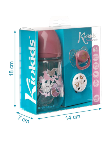 Biberón chupete y sujeta chupete [ 6m+ 250ml ] flujo medio | kiokids
