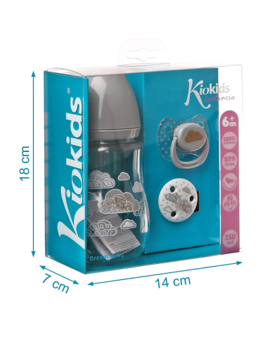 Biberón chupete y sujeta chupete [ 6m+ 250ml ] flujo medio | kiokids
