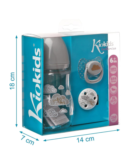Biberón chupete y sujeta chupete [ 6m+ 250ml ] flujo medio | kiokids