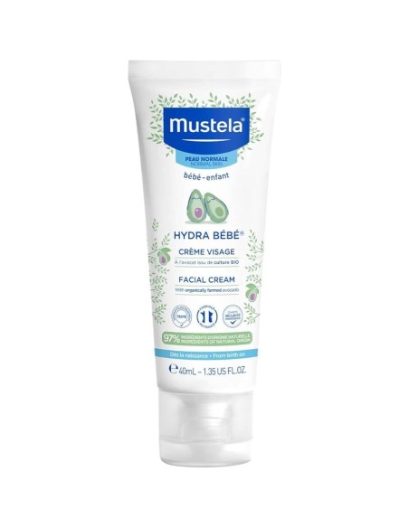 crema-facial-hydra-bebe-40ml-mustela-1.jpg – Vista frontal del tubo Mustela Hydra Bebé 40ml.