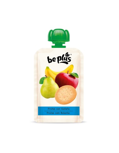 Pouch de Frutas con Galleta Be Plus 120 g +6M – Merienda nutritiva para bebés