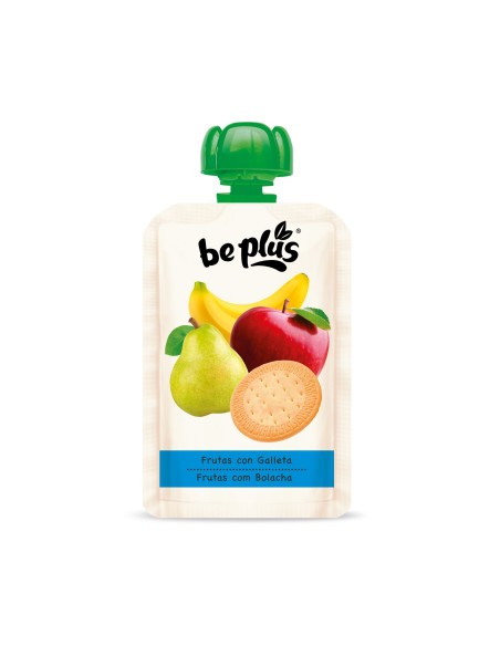 Pouch de Frutas con Galleta Be Plus 120 g +6M – Merienda nutritiva para bebés