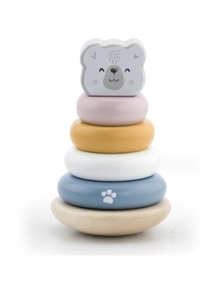 Aros apilables de madera PolarB con figura de oso para bebés 24m+