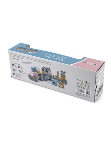 Vista lateral tren de madera PolarB con bloques encajables