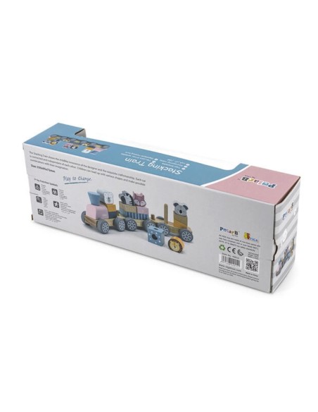 Vista lateral tren de madera PolarB con bloques encajables