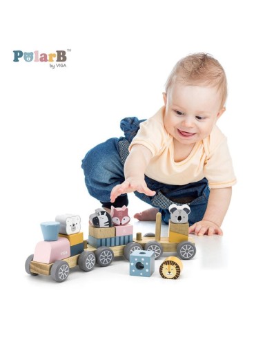 juego educativo tren PolarB de madera con vagones