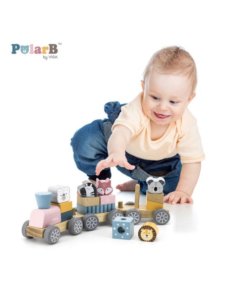 juego educativo tren PolarB de madera con vagones