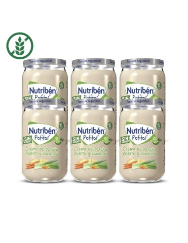 pack-6-potitos-crema-patatas-puerro-zanahoria-nutriben-1.jpg – Vista frontal del pack.