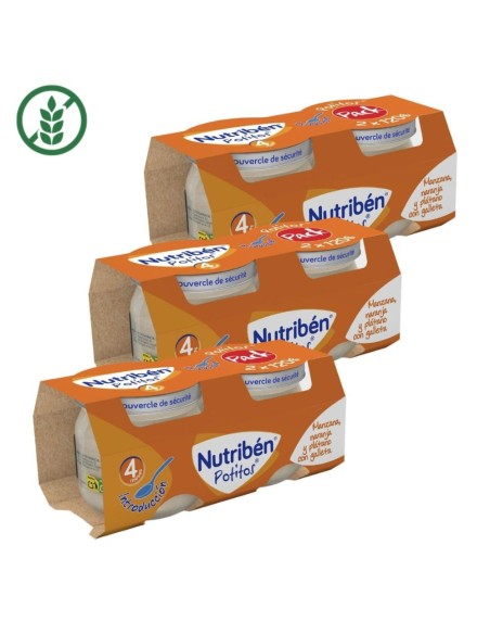 Pack 6 uds. Potitos Manzana, Naranja y Plátano con Galleta 120g +4M Nutribén