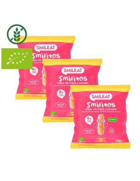 Pack 3 uds. Smilitos sabor fresa y plátano eco | Smileat - Nappy.es