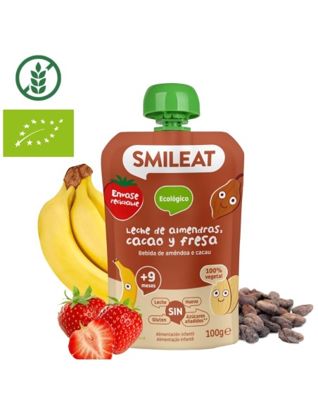 Pouche de leche de almendra, cacao y fresa | Smileat - Nappy.es