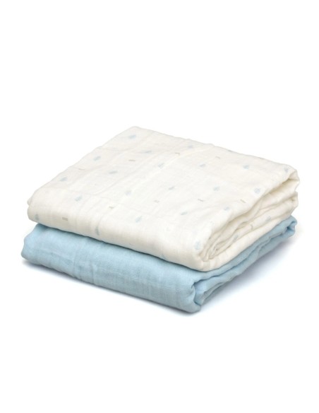 Oferta Set 2 muselinas de bambú azul. Kiokids