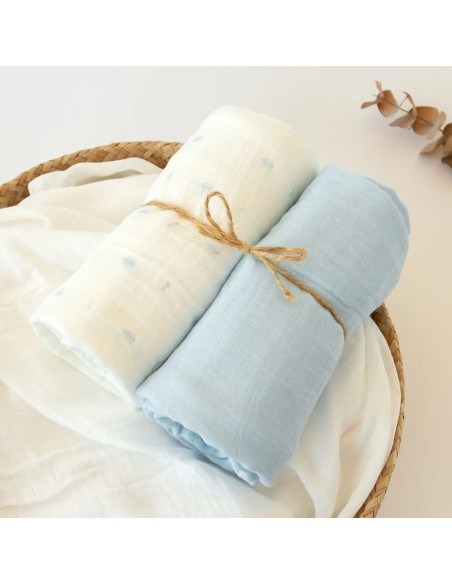 Oferta Set 2 muselinas de bambú azul. Kiokids