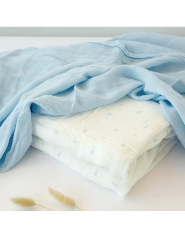 Oferta Set 2 muselinas de bambú azul. Kiokids