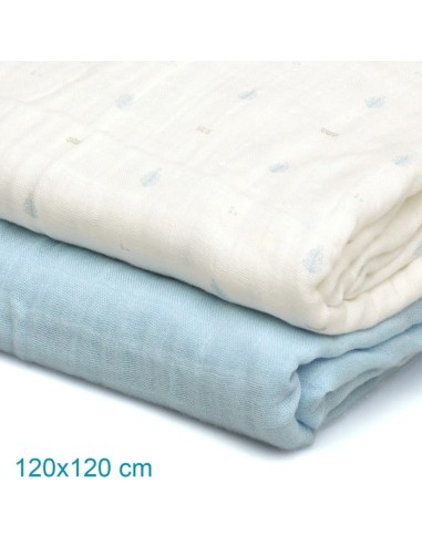 Oferta Set 2 muselinas de bambú azul. Kiokids