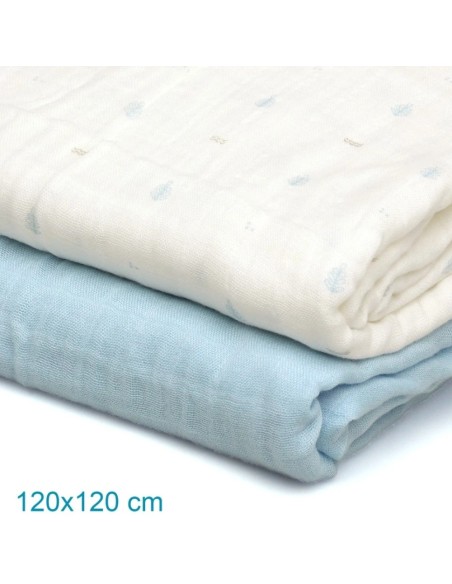 Oferta Set 2 muselinas de bambú azul. Kiokids