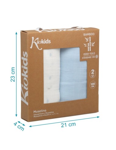 Oferta Set 2 muselinas de bambú azul. Kiokids