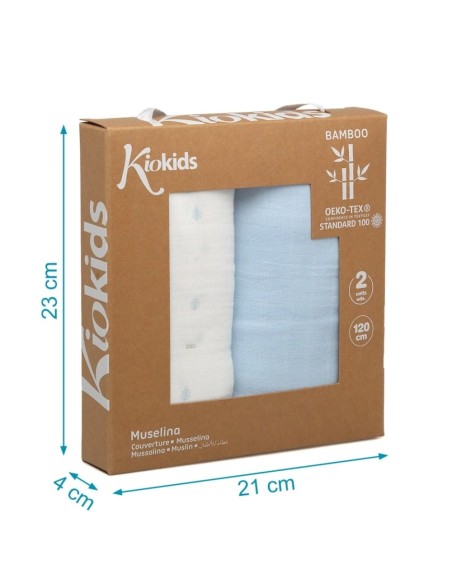 Oferta Set 2 muselinas de bambú azul. Kiokids